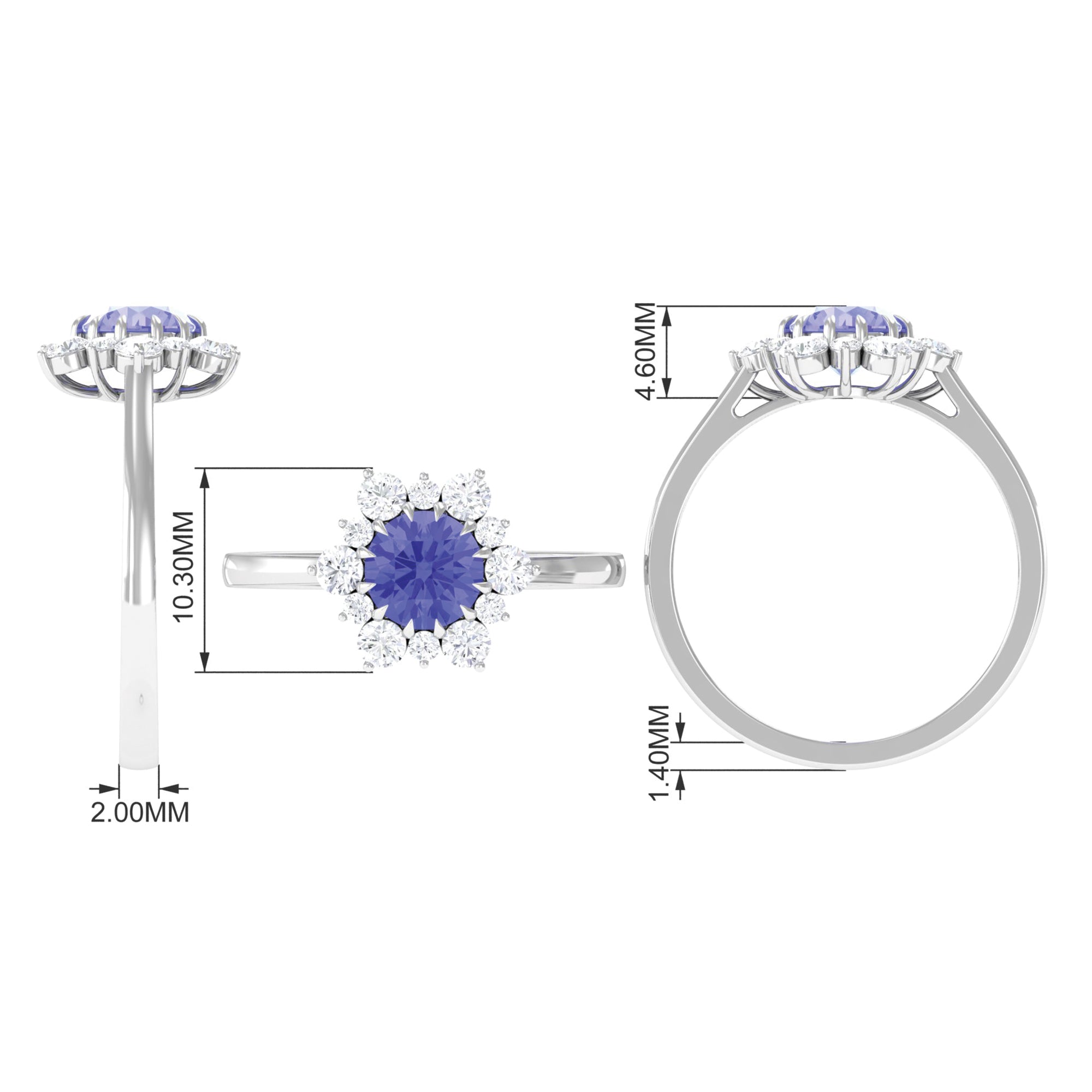 Round Tanzanite Classic Halo Engagement Ring with Diamond Tanzanite - ( AAA ) - Quality - Rosec Jewels
