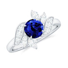 1.5 CT Round Lab Created Blue Sapphire Flower Engagement Ring with Diamond Lab Created Blue Sapphire - ( AAAA ) - Quality - Rosec Jewels