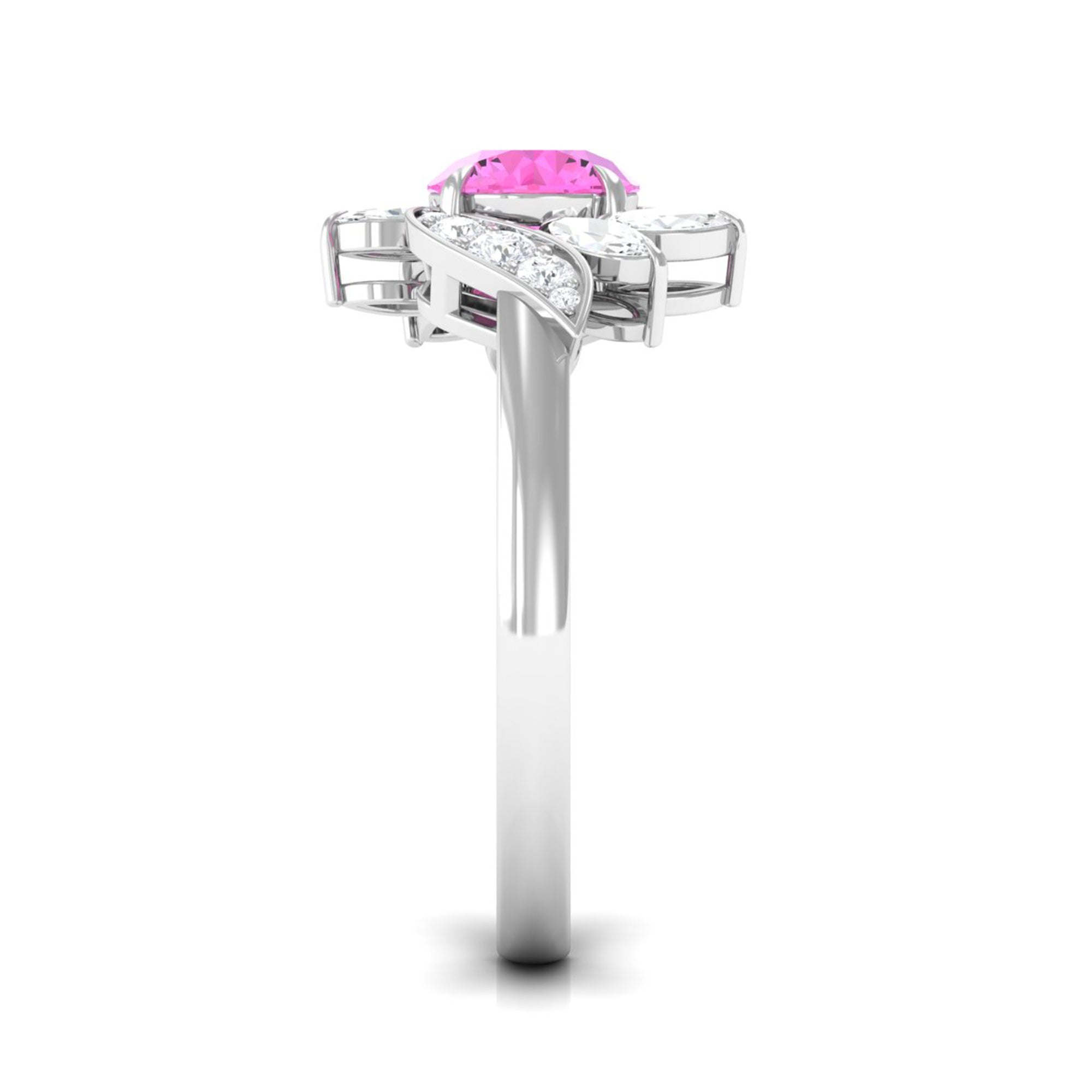 1.5 CT Pink Sapphire Flower Engagement Ring with Diamond Pink Sapphire - ( AAA ) - Quality - Rosec Jewels
