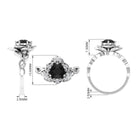 2 CT Created Black Diamond Floral Engagement Ring with Diamond Accent Lab Created Black Diamond - ( AAAA ) - Quality - Rosec Jewels