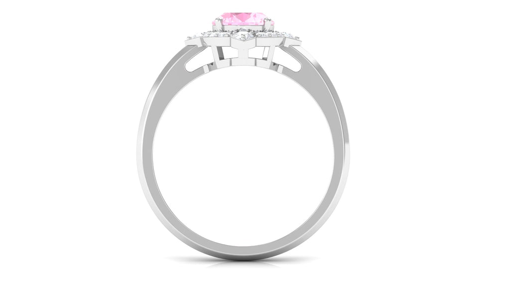 1.50 CT Art Deco Engagement Ring with Oval Shape Rose Quartz and Diamond Accent Rose Quartz - ( AAA ) - Quality - Rosec Jewels