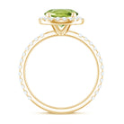 Real Peridot Halo Engagement Ring with Moissanite Peridot - ( AAA ) - Quality - Rosec Jewels