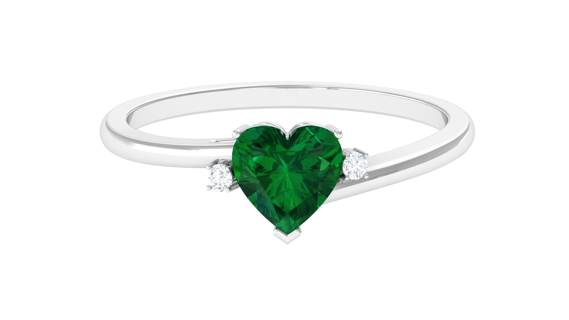 Heart Shape Created Emerald Solitaire Promise Ring with Diamond Lab Created Emerald - ( AAAA ) - Quality - Rosec Jewels