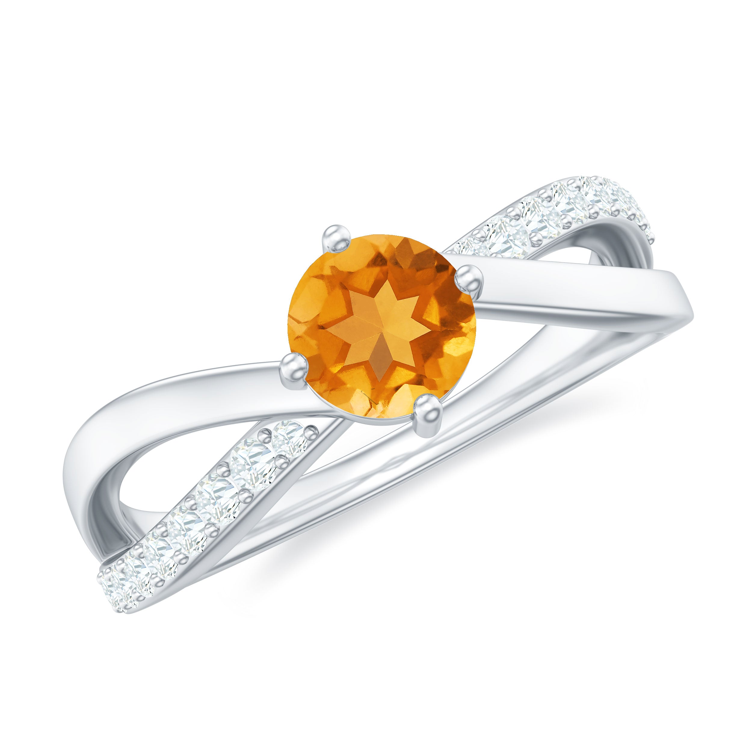1/2 CT Citrine Solitaire and Diamond Infinity Ring Citrine - ( AAA ) - Quality - Rosec Jewels