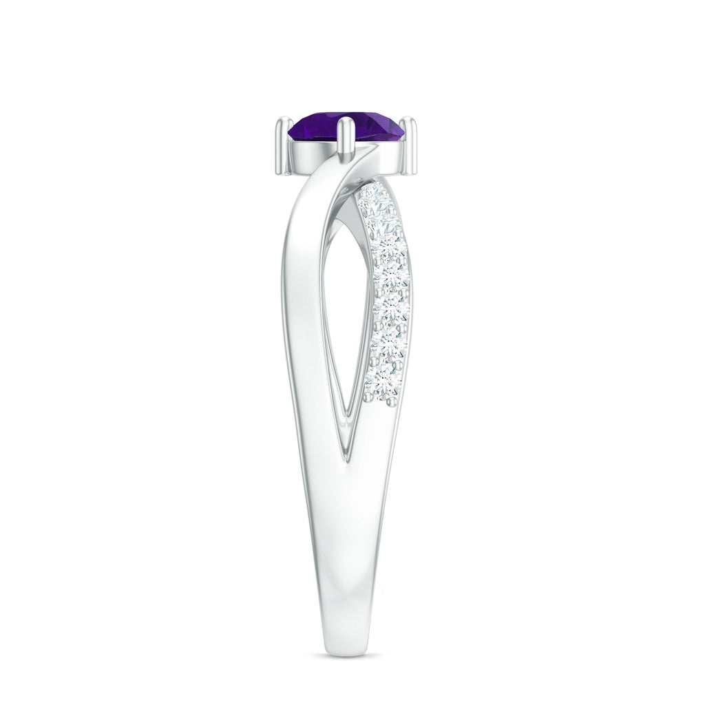 Infinity Shank Amethyst Solitaire Ring with Diamond Amethyst - ( AAA ) - Quality - Rosec Jewels
