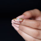 Moonstone and Diamond Minimal Leaf Promise Ring Moonstone - ( AAA ) - Quality - Rosec Jewels