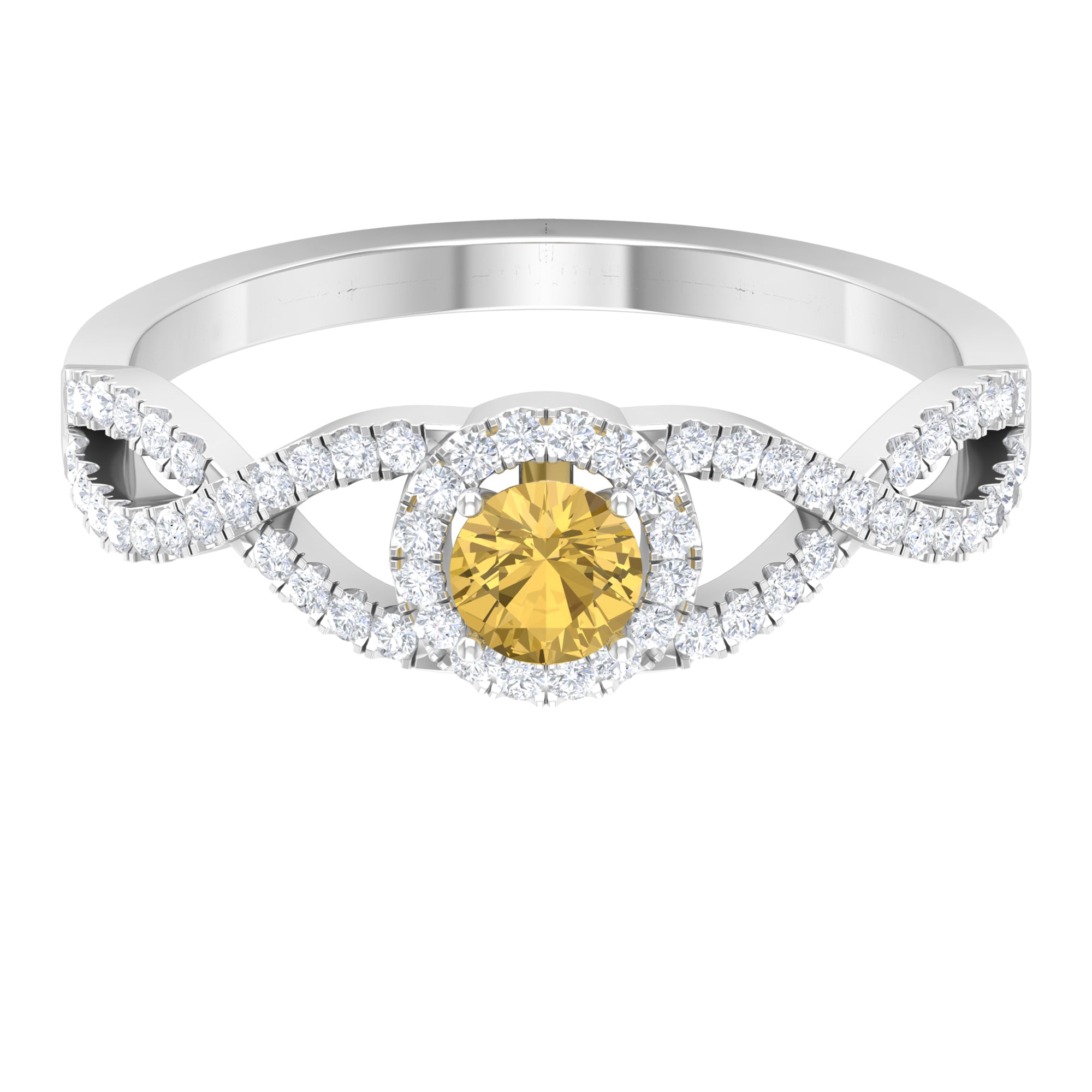 Criss Cross Shank Citrine and Diamond Halo Engagement Ring Citrine - ( AAA ) - Quality - Rosec Jewels