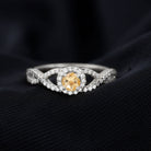 Criss Cross Shank Citrine and Diamond Halo Engagement Ring Citrine - ( AAA ) - Quality - Rosec Jewels