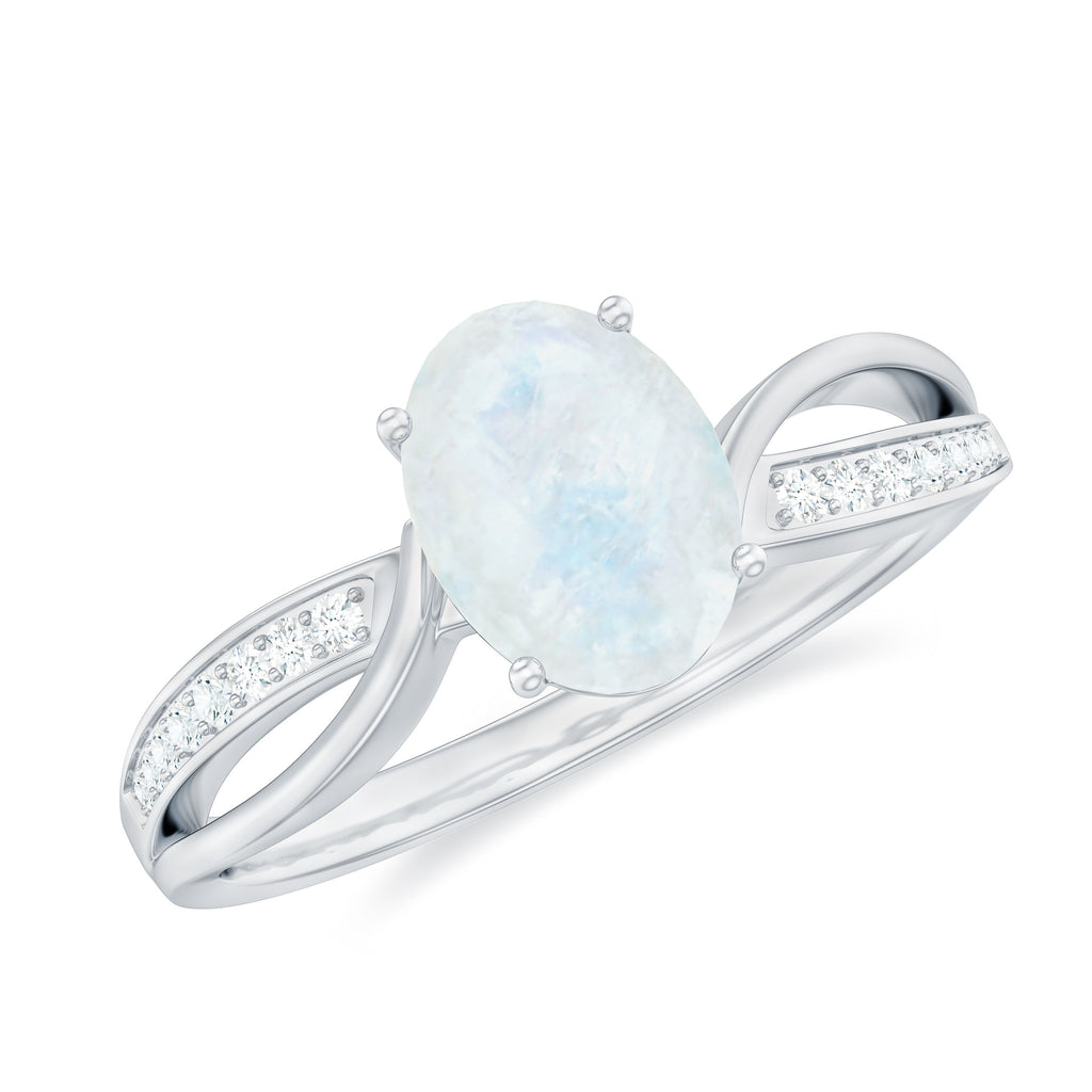 Oval Moonstone Solitaire Engagement Ring with Split Shank