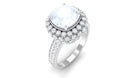 Cushion Cut Moonstone Statement Engagement Ring with Moissanite Moonstone - ( AAA ) - Quality - Rosec Jewels