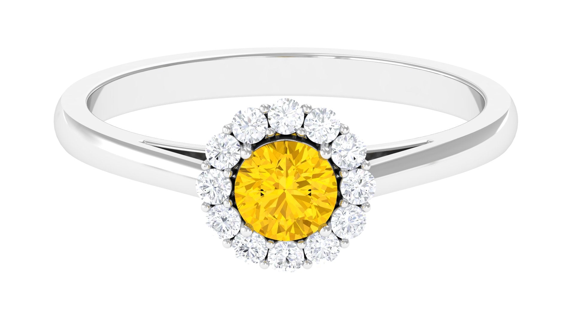 1 CT Natural Yellow Sapphire Engagement Ring with Diamond Yellow Sapphire - ( AAA ) - Quality - Rosec Jewels