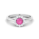 Floral Pink Sapphire Engagement Ring with Diamond Halo Pink Sapphire - ( AAA ) - Quality - Rosec Jewels