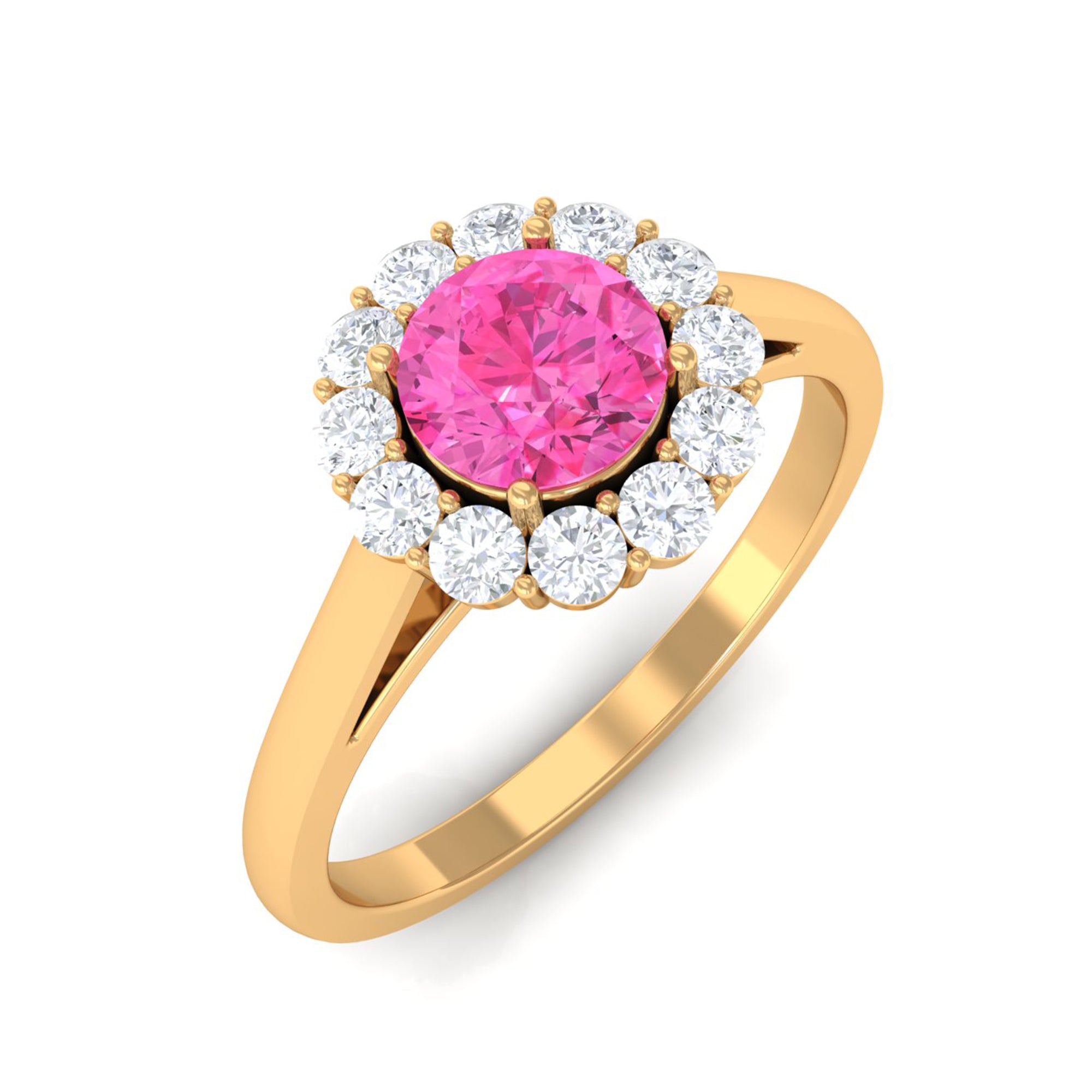 Floral Pink Sapphire Engagement Ring with Diamond Halo Pink Sapphire - ( AAA ) - Quality - Rosec Jewels