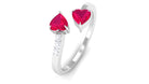 Twin Heart Ruby Engagement Ring in Wrap Style with Diamond Ruby - ( AAA ) - Quality - Rosec Jewels