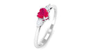 Heart Shape Ruby and Diamond 3 Stone Promise Ring Ruby - ( AAA ) - Quality - Rosec Jewels