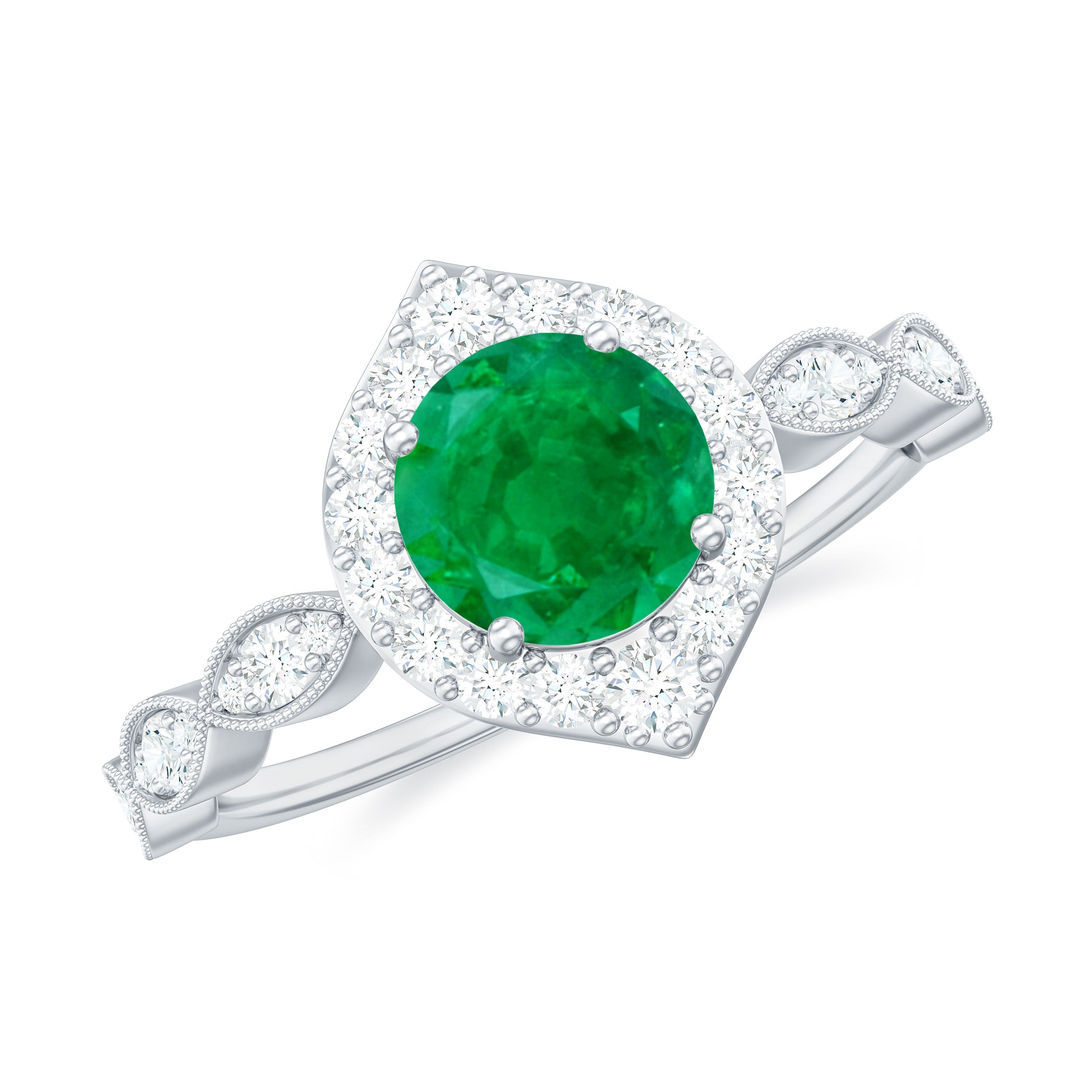 1.50 CT Vintage Style Emerald Engagement Ring with Diamond Accent Emerald - ( AAA ) - Quality - Rosec Jewels