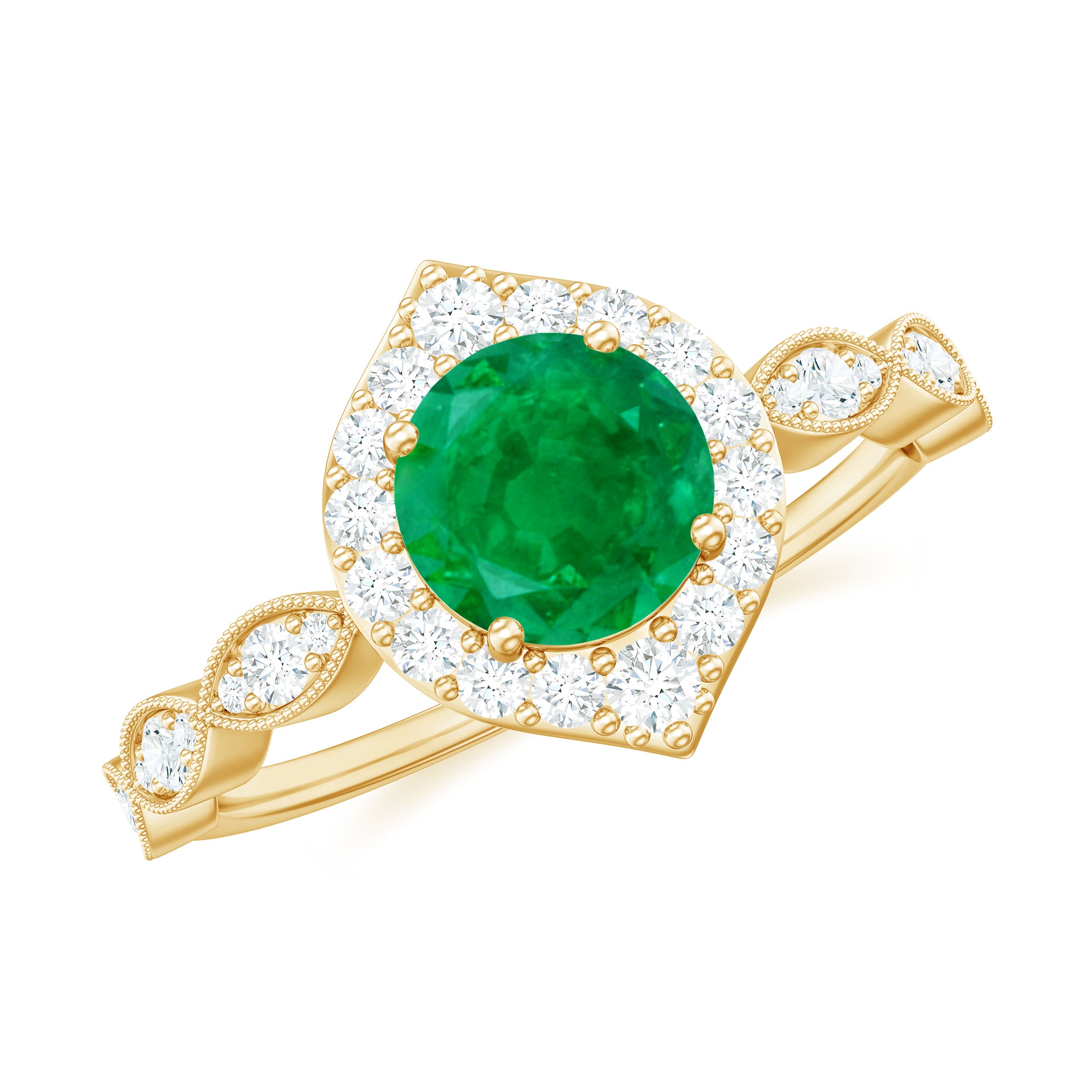 1.50 CT Vintage Style Emerald Engagement Ring with Diamond Accent Emerald - ( AAA ) - Quality - Rosec Jewels