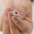 Ruby Heart Promise Ring with Diamond Halo Ruby - ( AAA ) - Quality - Rosec Jewels