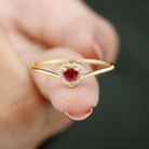 Ruby Heart Promise Ring with Diamond Halo Ruby - ( AAA ) - Quality - Rosec Jewels