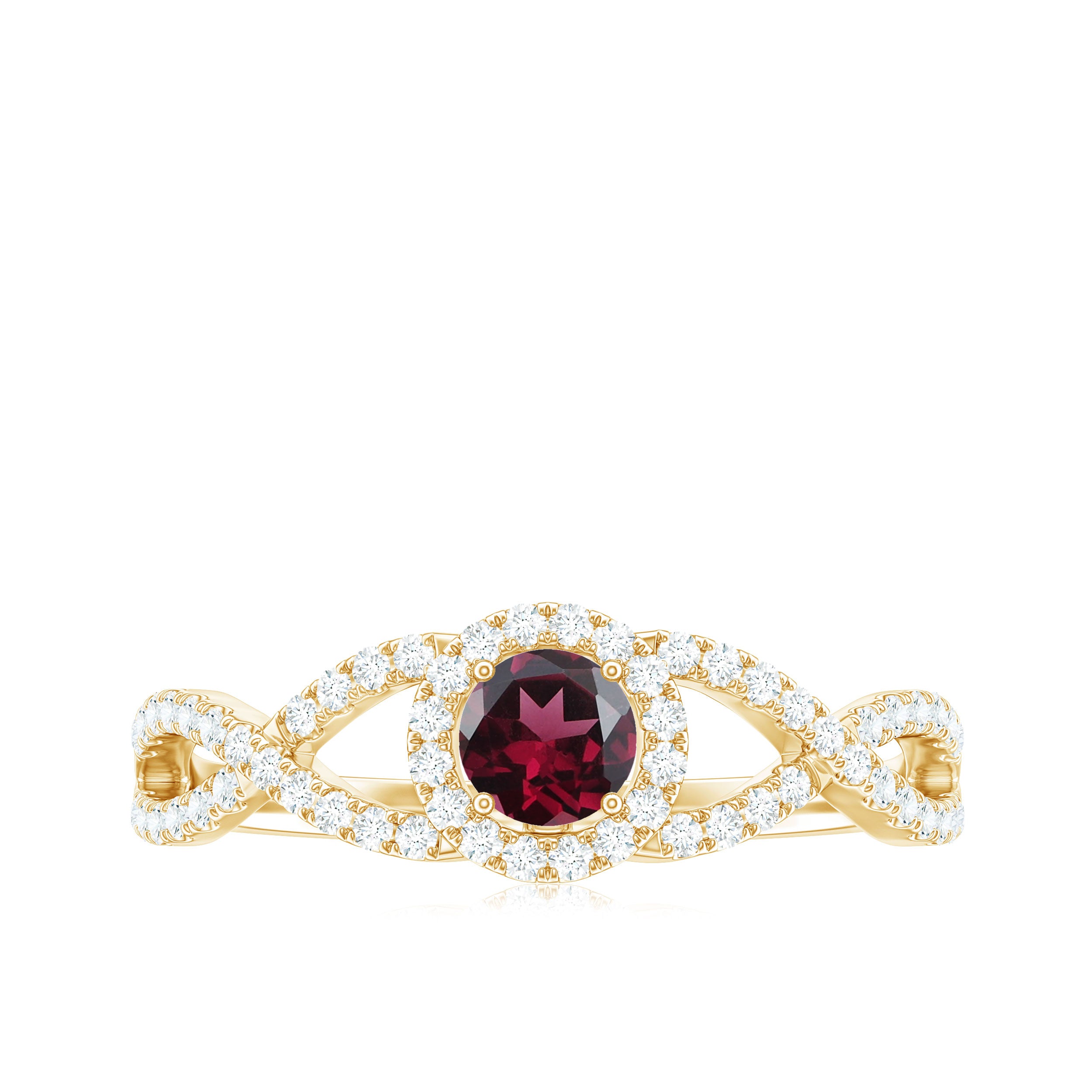 Criss Cross Shank Rhodolite and Diamond Halo Engagement Ring Rhodolite - ( AAA ) - Quality - Rosec Jewels
