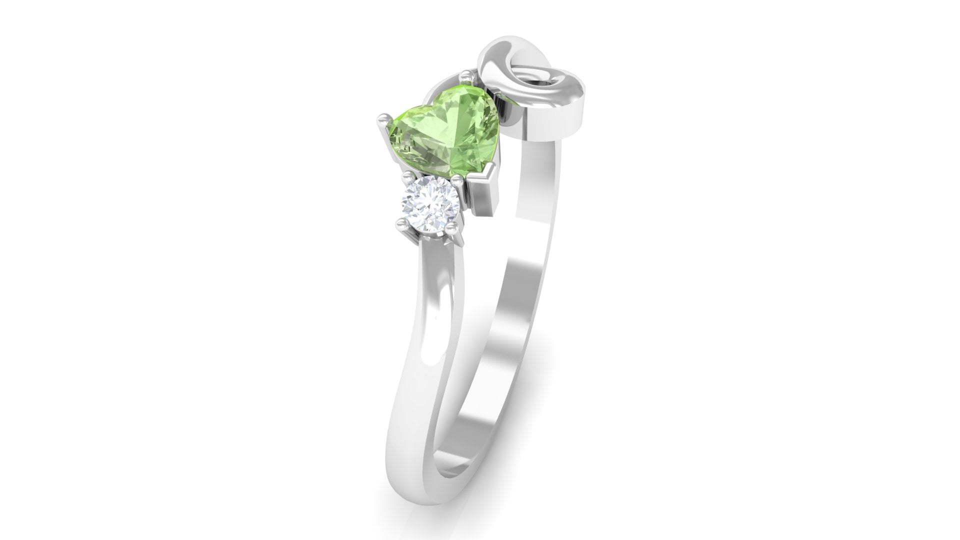 Heart Shape Green Sapphire and Diamond Twisted Promise Ring Green Sapphire - ( AAA ) - Quality - Rosec Jewels