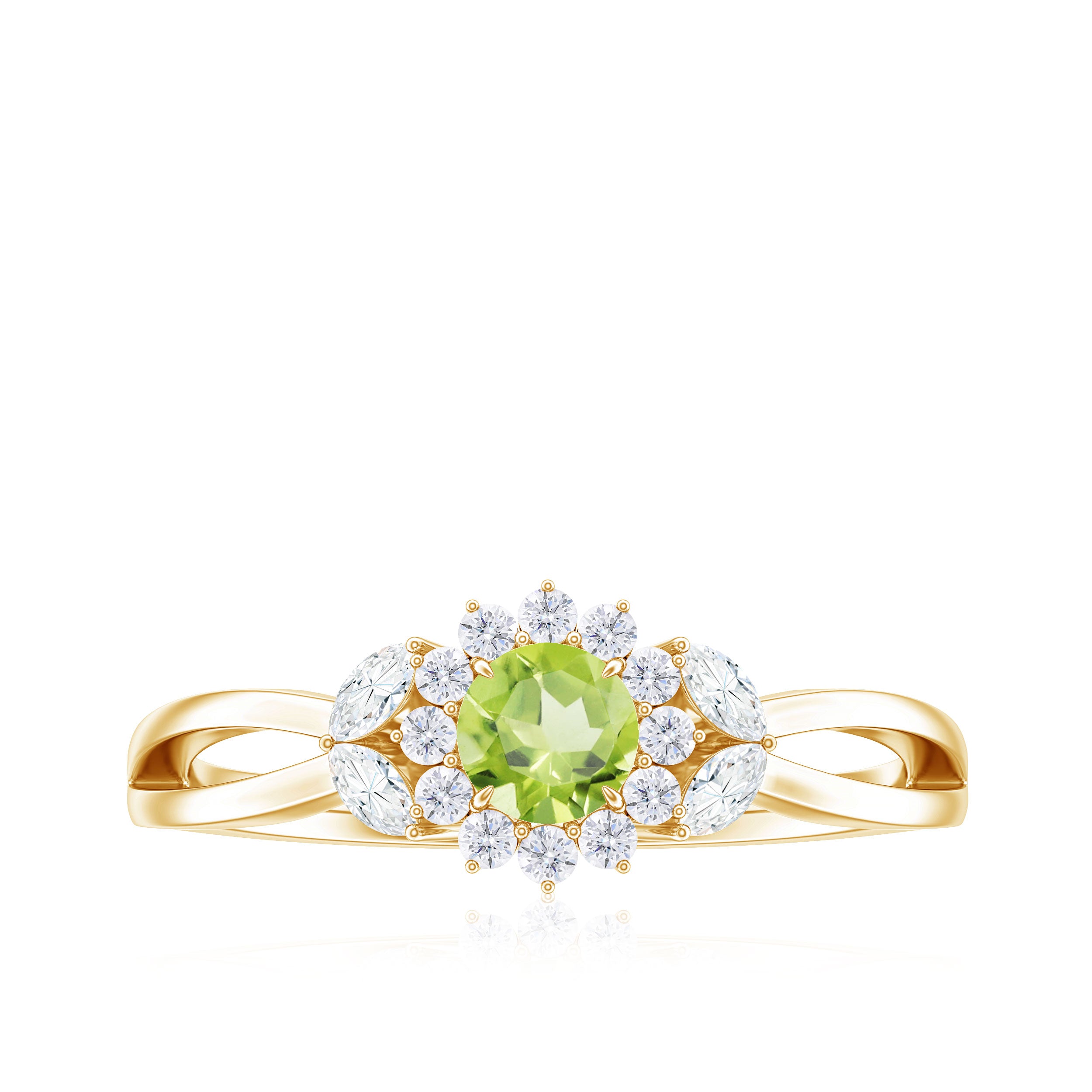 Peridot and Diamond Flower Engagement Ring with Split Shank Peridot - ( AAA ) - Quality - Rosec Jewels