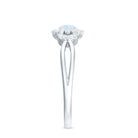 Moonstone and Diamond Flower Engagement Ring with Split Shank Moonstone - ( AAA ) - Quality - Rosec Jewels