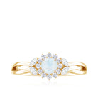 Moonstone and Diamond Flower Engagement Ring with Split Shank Moonstone - ( AAA ) - Quality - Rosec Jewels