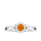 Fire Opal and Diamond Flower Engagement Ring with Split Shank Fire Opal - ( AAA ) - Quality - Rosec Jewels