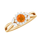 Fire Opal and Diamond Flower Engagement Ring with Split Shank Fire Opal - ( AAA ) - Quality - Rosec Jewels