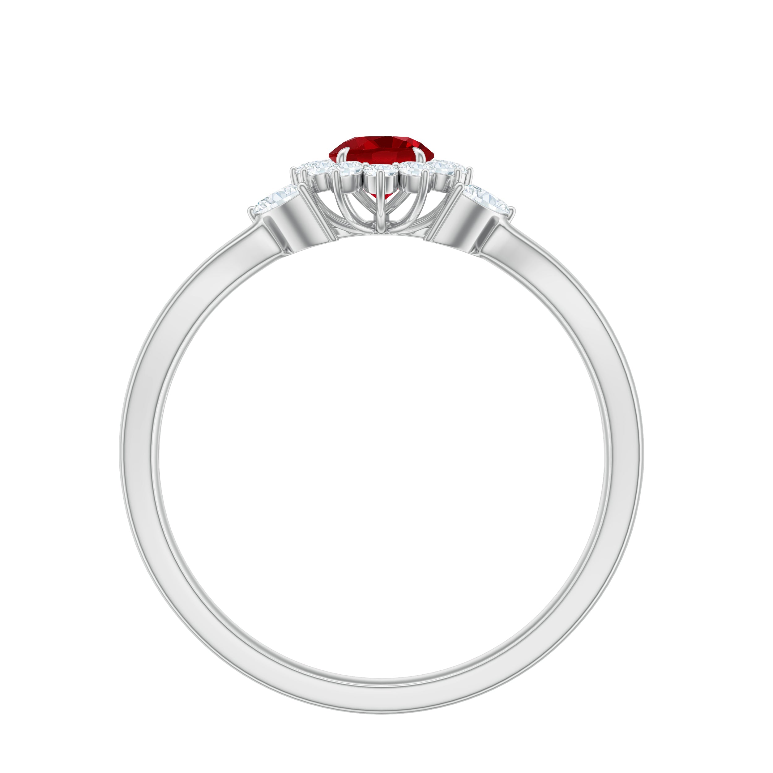 Split Shank Created Ruby Flower Engagement Ring with Diamond Lab Created Ruby - ( AAAA ) - Quality - Rosec Jewels