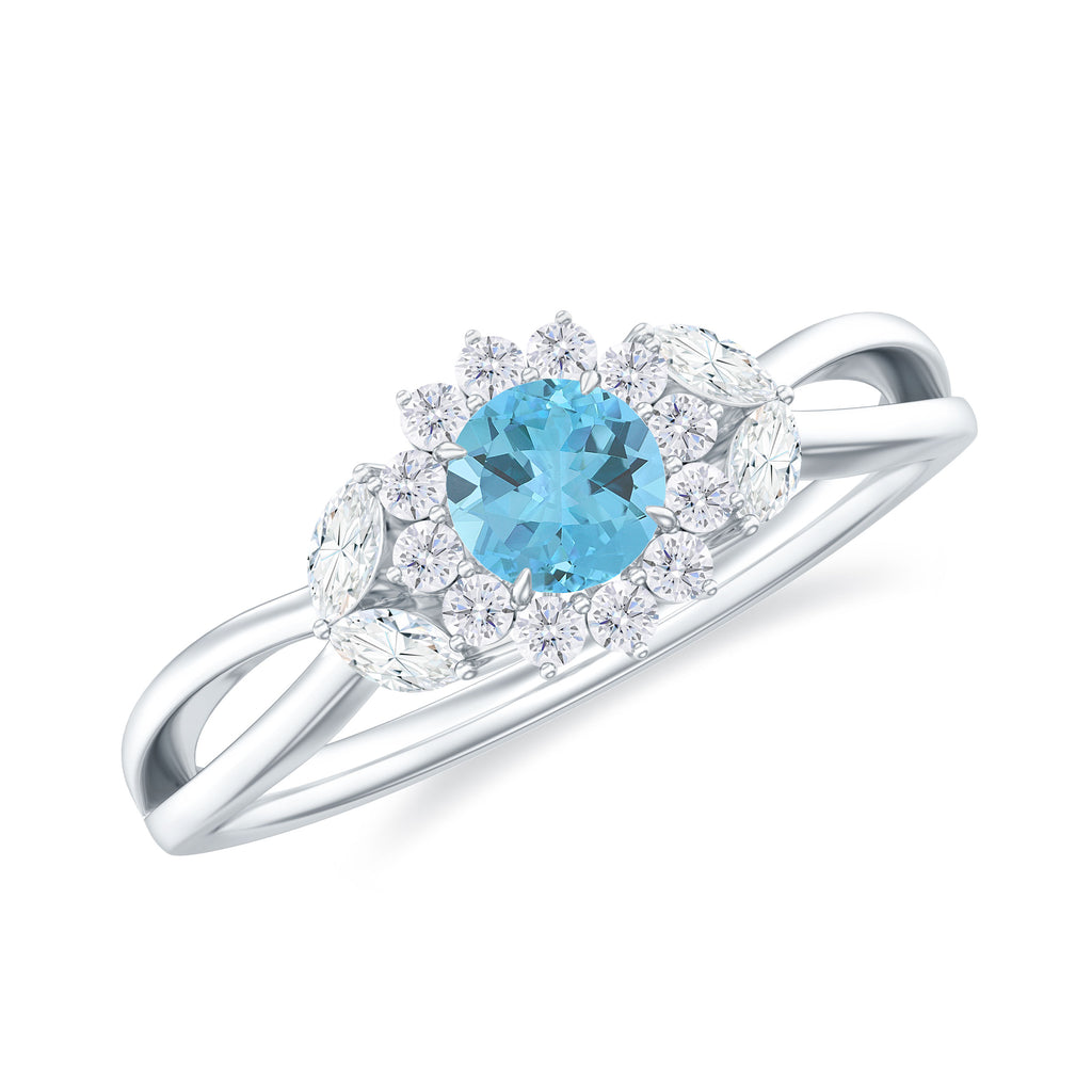 0.50 CT Swiss Blue Topaz Engagement Ring with Diamond Swiss Blue Topaz - ( AAA ) - Quality - Rosec Jewels