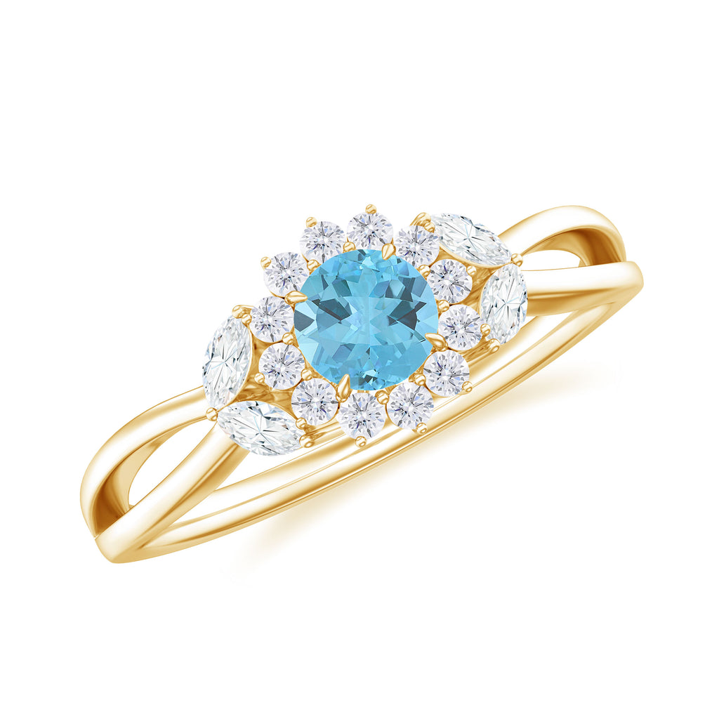 0.50 CT Swiss Blue Topaz Engagement Ring with Diamond Swiss Blue Topaz - ( AAA ) - Quality - Rosec Jewels