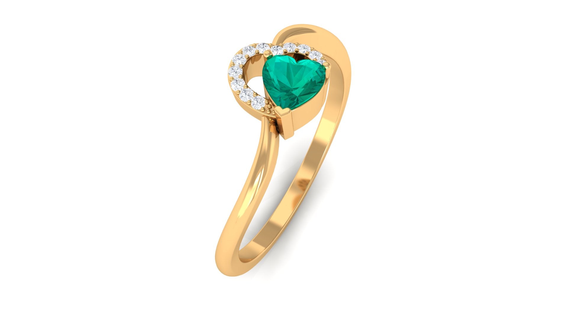 1/4 CT Emerald Heart Promise Ring with Diamond Emerald - ( AAA ) - Quality - Rosec Jewels