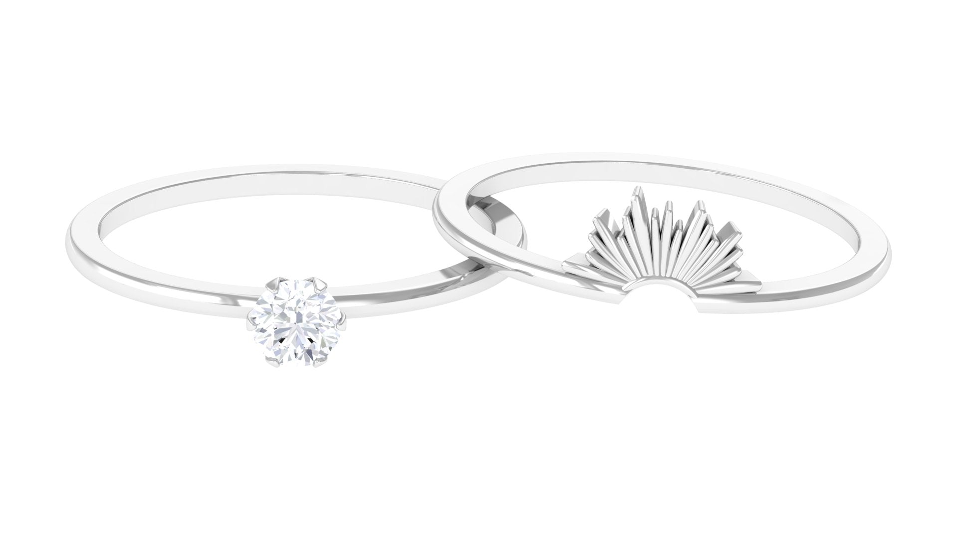 1/4 CT Moissanite Solitaire Gold Sunburst Wedding Ring Set Moissanite - ( D-VS1 ) - Color and Clarity - Rosec Jewels