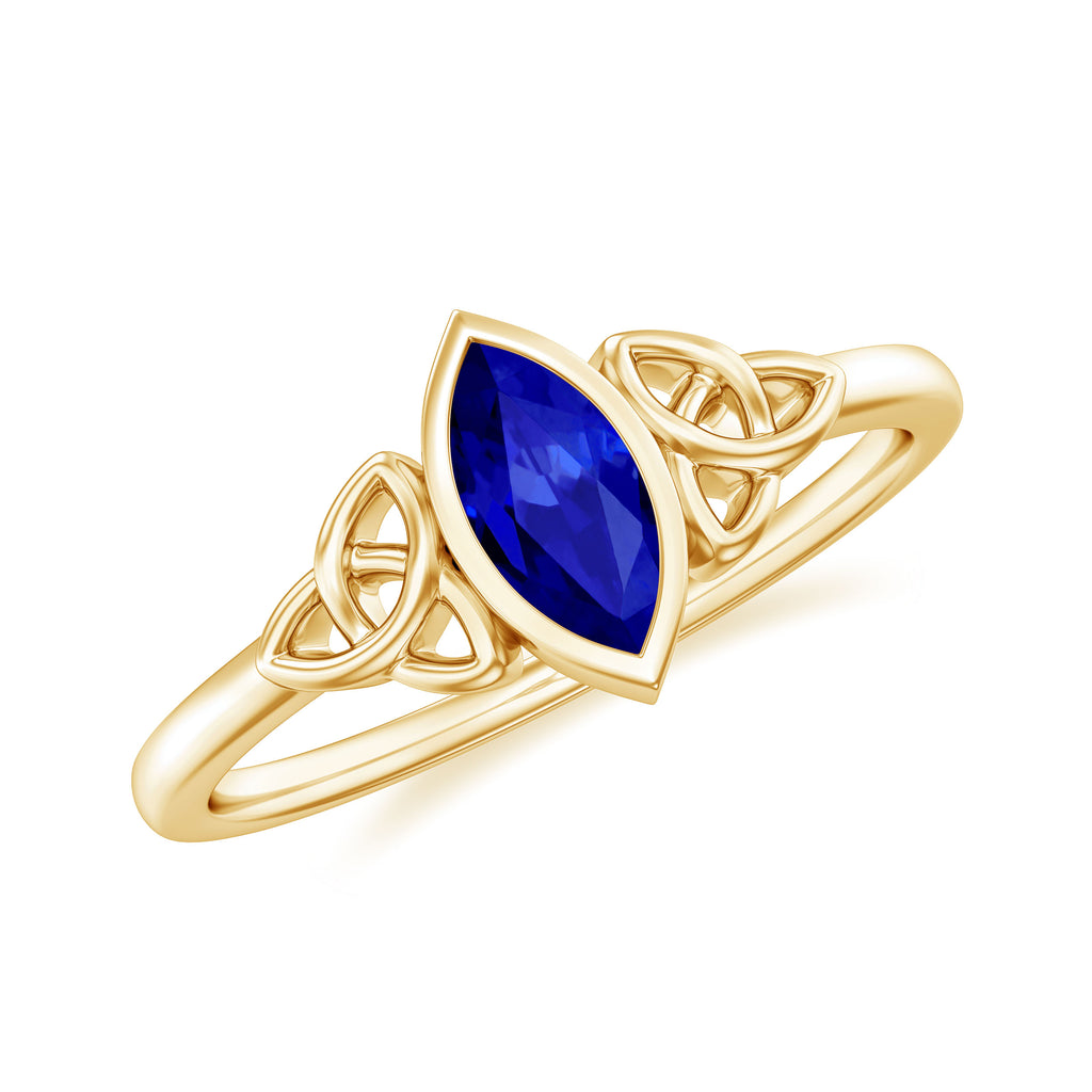 Marquise Cut Created Blue Sapphire Solitaire Celtic Knot Ring in Bezel Setting Lab Created Blue Sapphire - ( AAAA ) - Quality - Rosec Jewels