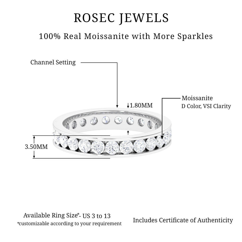 2.25 CT Channel Set Round Moissanite Full Eternity Band Ring Moissanite - ( D-VS1 ) - Color and Clarity - Rosec Jewels