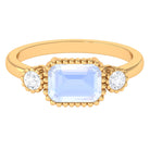 Moonstone East West Engagement Ring with Diamond in Beaded Bezel Setting Moonstone - ( AAA ) - Quality - Rosec Jewels