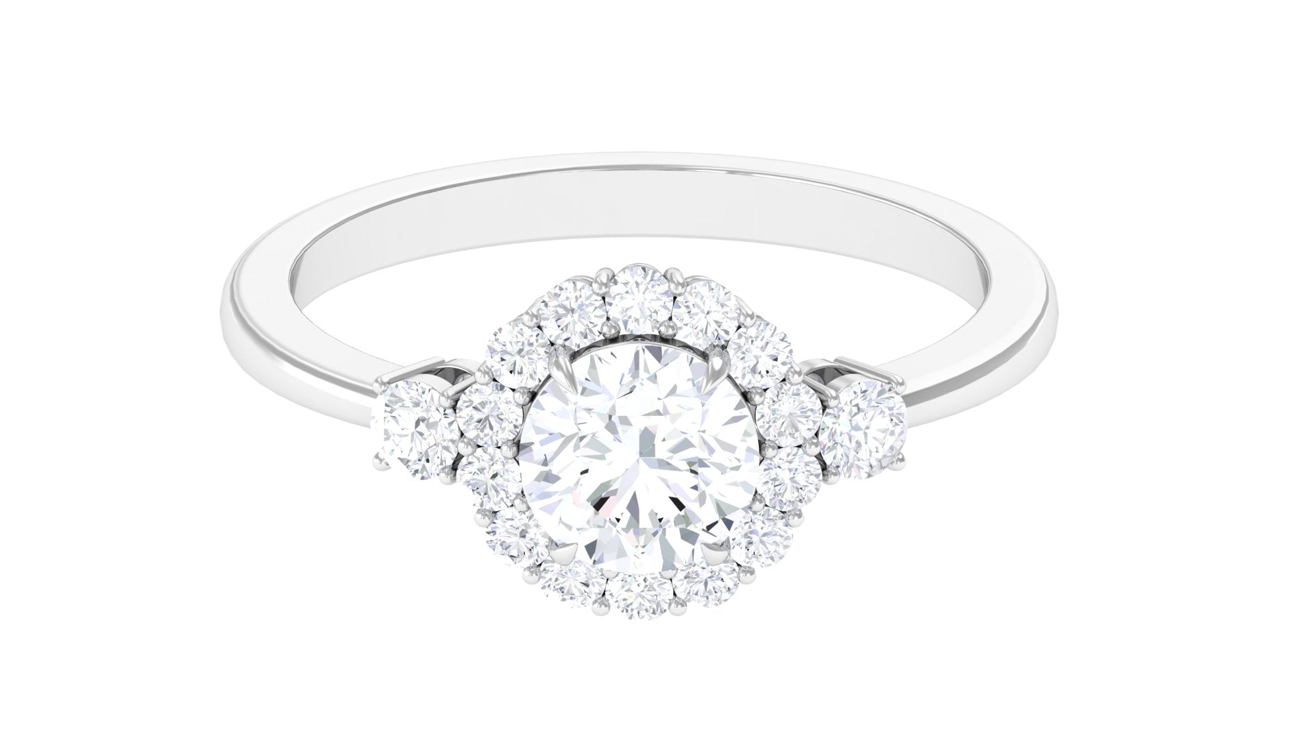 1.75 CT Round Moissanite Halo Engagement Ring Moissanite - ( D-VS1 ) - Color and Clarity - Rosec Jewels
