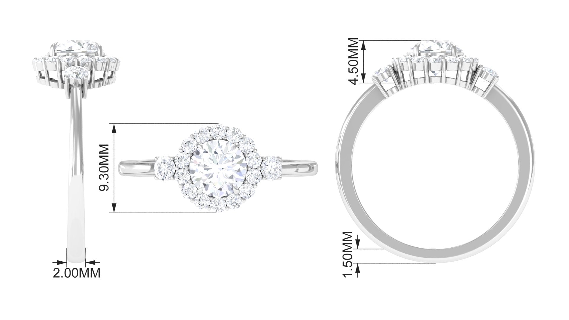 1.75 CT Round Moissanite Halo Engagement Ring Moissanite - ( D-VS1 ) - Color and Clarity - Rosec Jewels