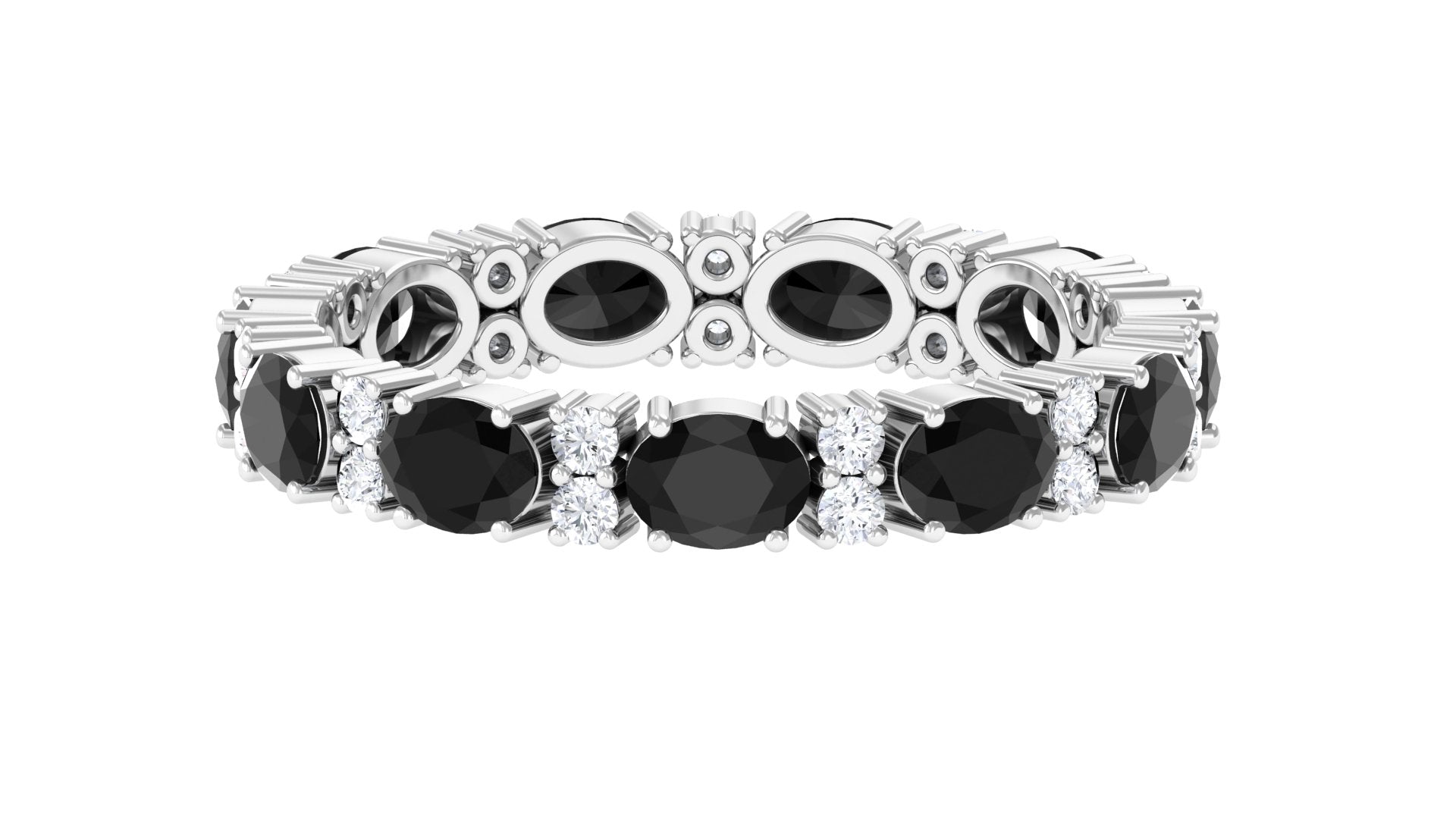 Minimal Black Onyx and Diamond Eternity Band Ring Black Onyx - ( AAA ) - Quality - Rosec Jewels
