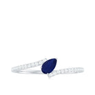 Tilted Pear Cut Blue Sapphire Solitaire Bypass Ring with Diamond Blue Sapphire - ( AAA ) - Quality - Rosec Jewels