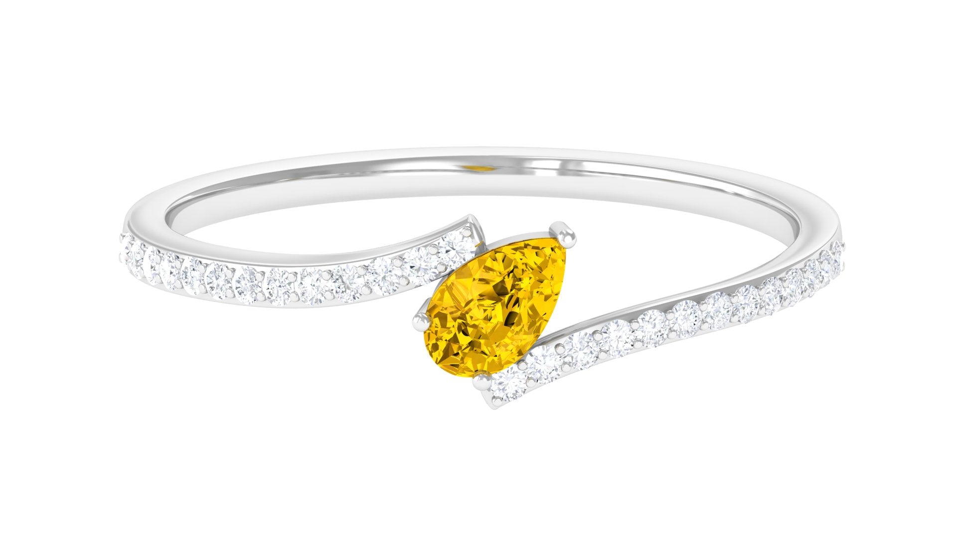 Real Yellow Sapphire Solitaire Bypass Ring with Diamond Yellow Sapphire - ( AAA ) - Quality - Rosec Jewels