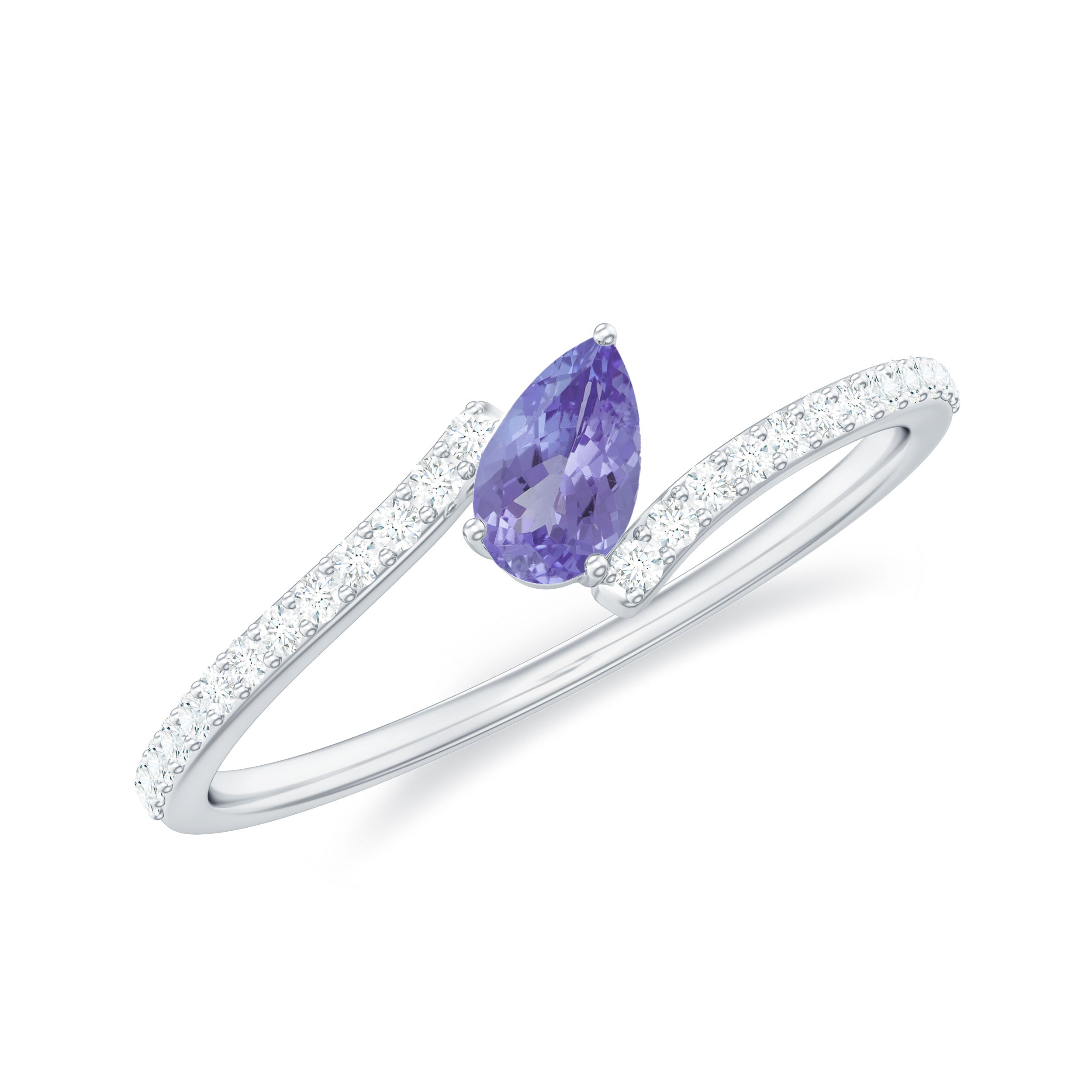 Tilted Pear Shape Tanzanite and Diamond Bypass Promise Ring Tanzanite - ( AAA ) - Quality - Rosec Jewels