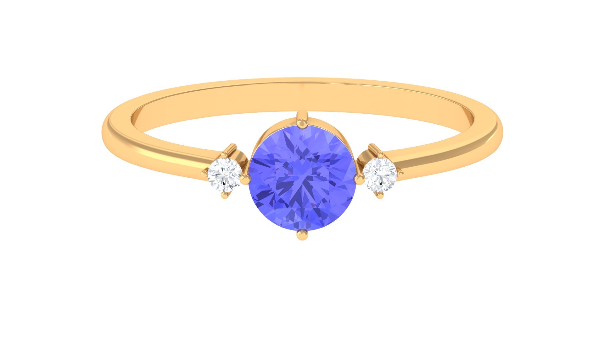 Round Tanzanite Solitaire Promise Ring with Diamond Tanzanite - ( AAA ) - Quality - Rosec Jewels
