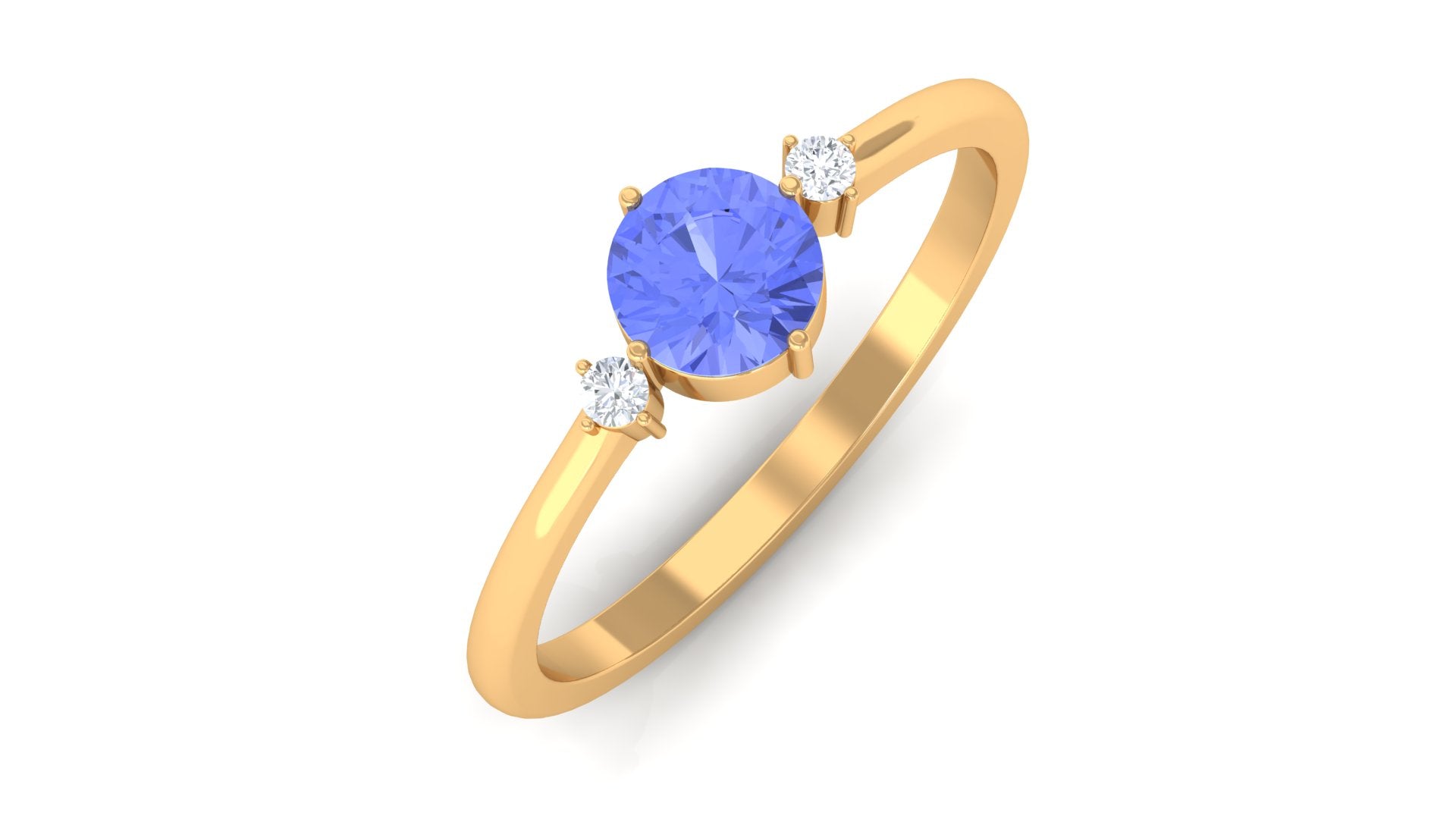 Round Tanzanite Solitaire Promise Ring with Diamond Tanzanite - ( AAA ) - Quality - Rosec Jewels