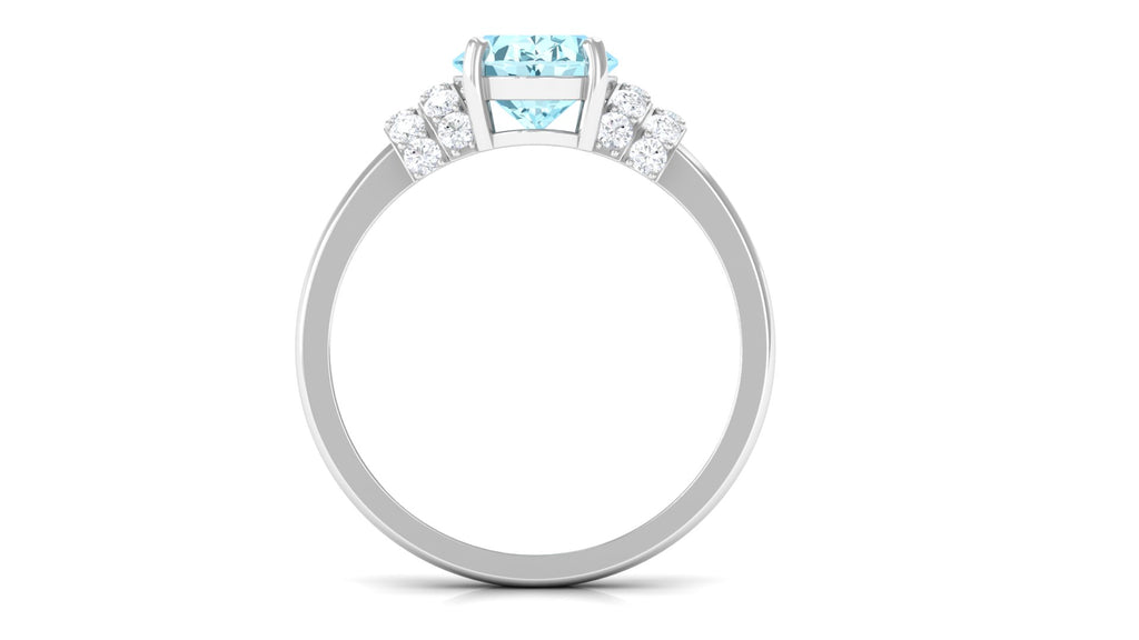2.25 CT Oval Cut Aquamarine Engagement Ring with Moissanite Collar Aquamarine - ( AAA ) - Quality - Rosec Jewels