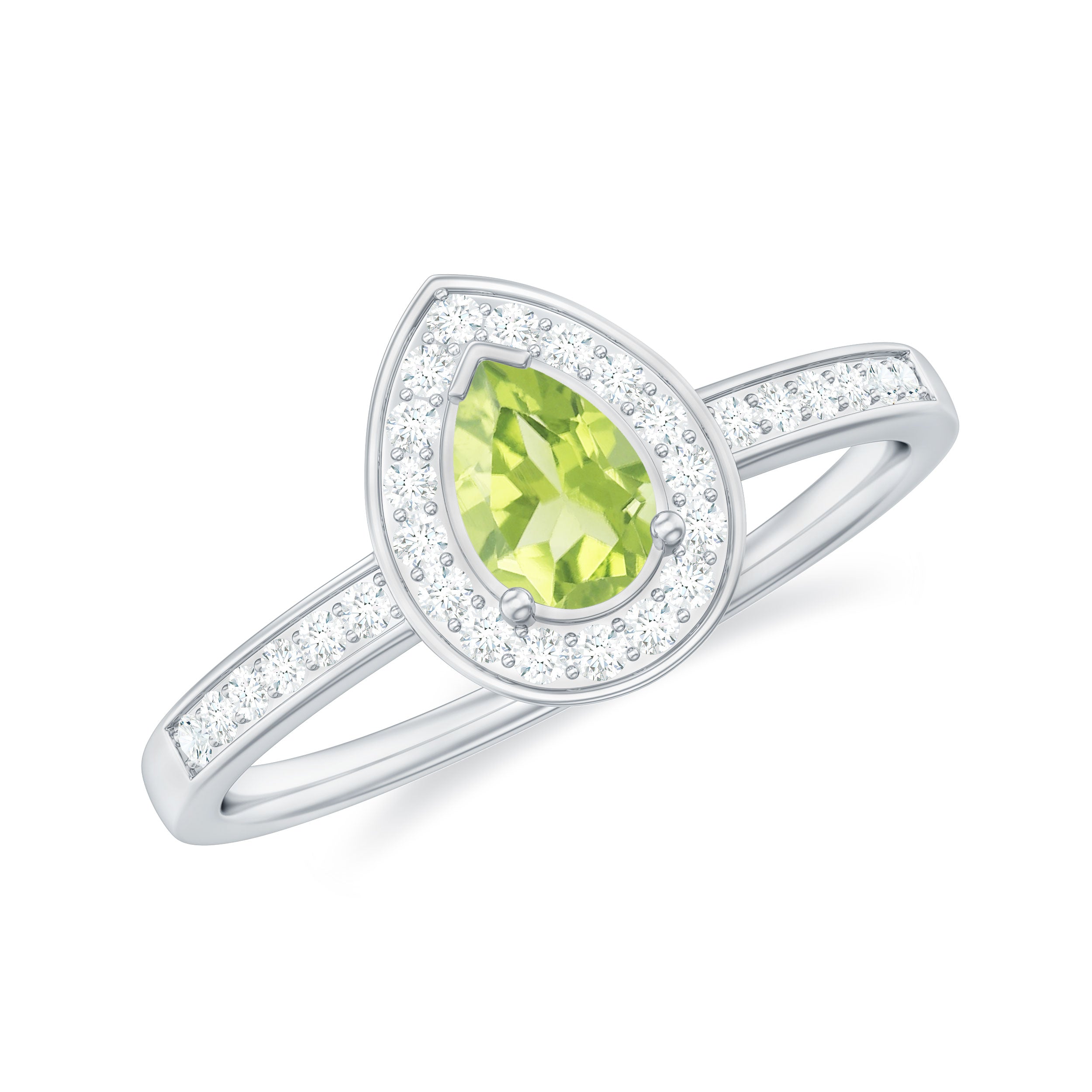 Classic Peridot and Diamond Halo Engagement Ring Peridot - ( AAA ) - Quality - Rosec Jewels