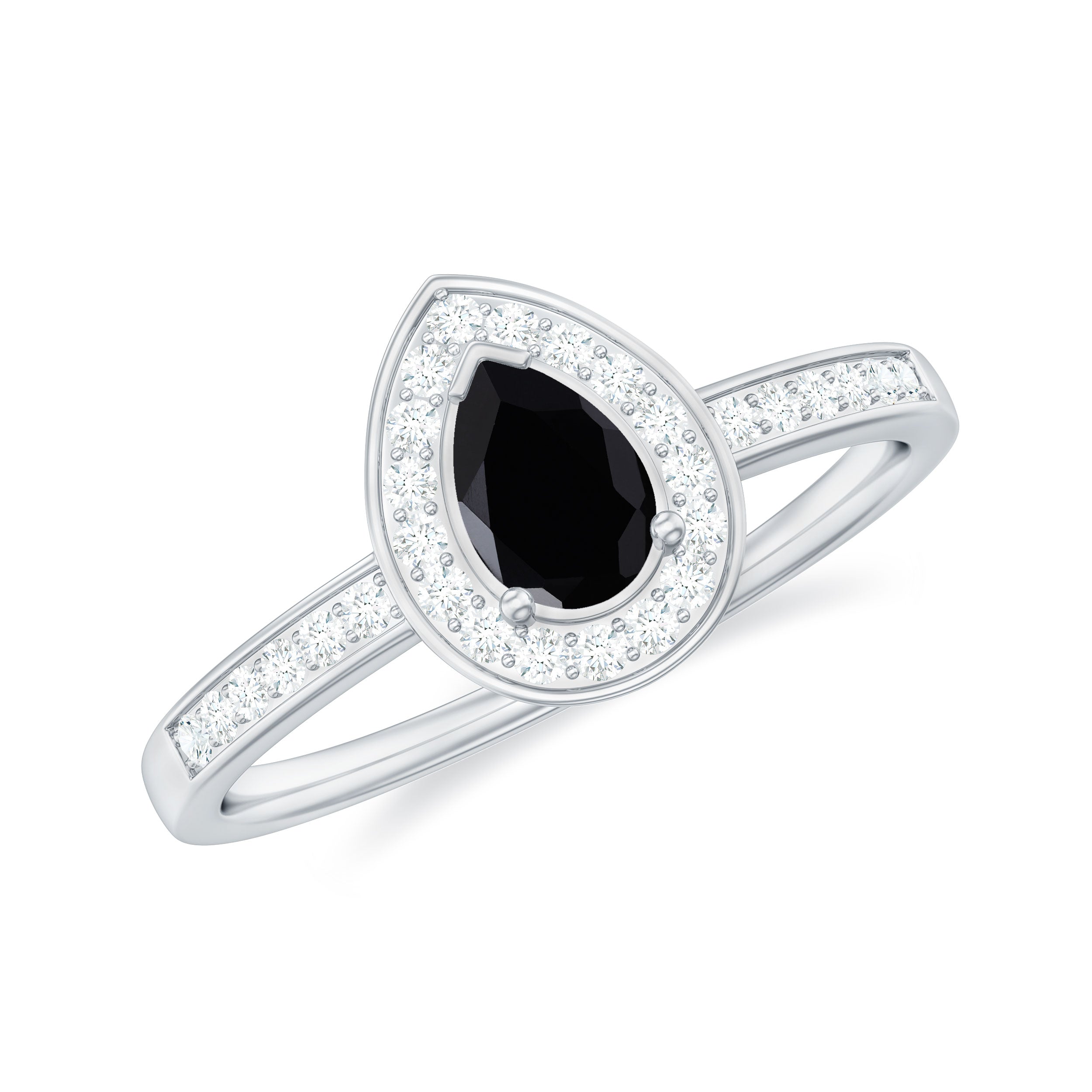 1 CT Classic Black Onyx Engagement Ring with Diamond Halo Black Onyx - ( AAA ) - Quality - Rosec Jewels