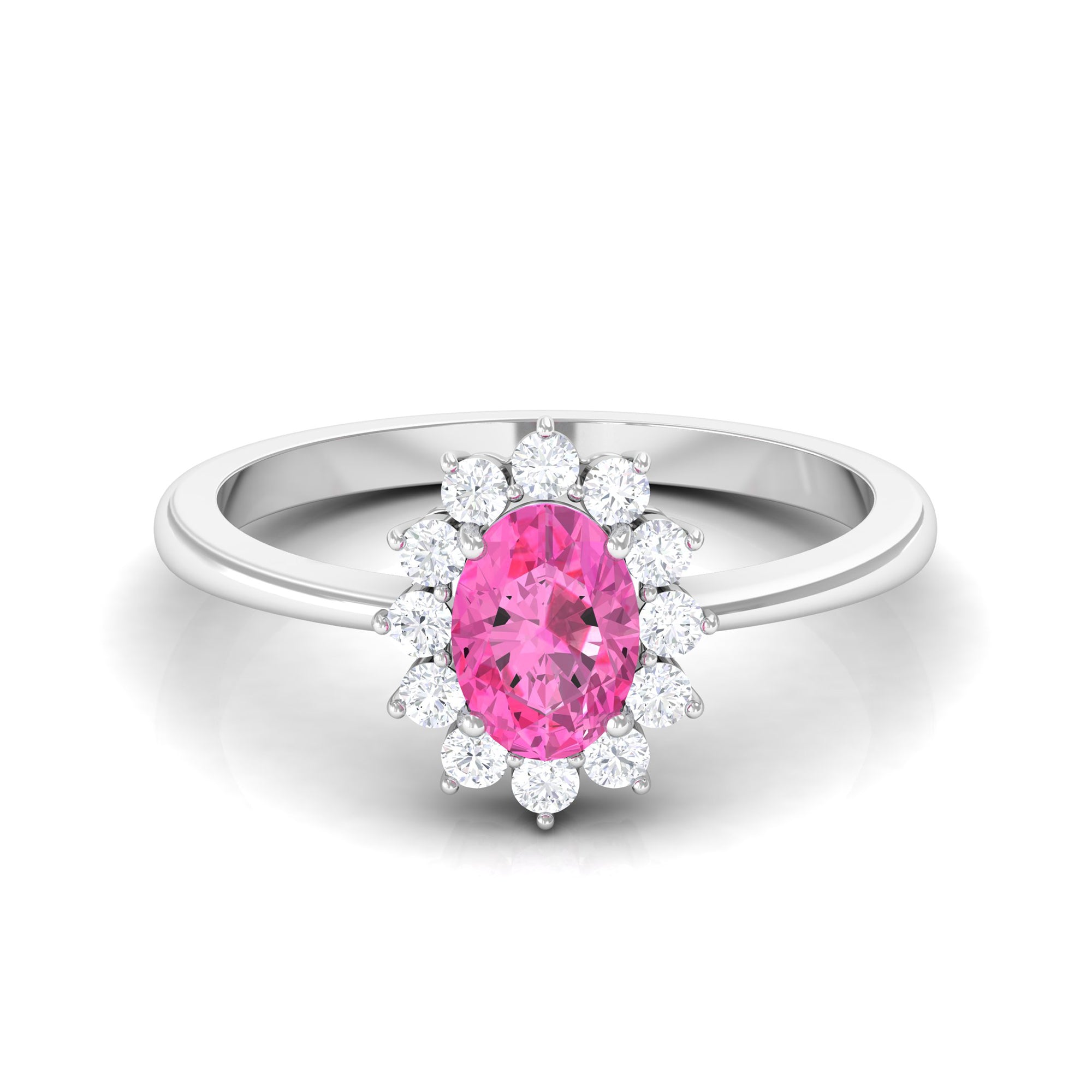 Princess Diana Inspired Oval Cut Pink Sapphire Engagement Ring Diamond Halo Pink Sapphire - ( AAA ) - Quality - Rosec Jewels
